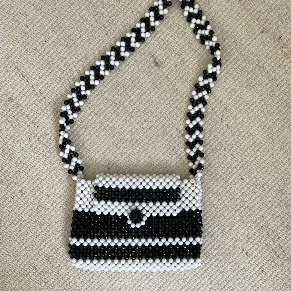Vintage Black and White Beaded Women's Bag